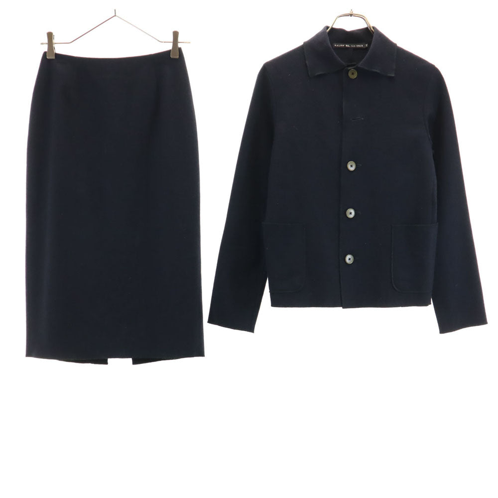 RALPH LAUREN ラルフローレン 日本製 縮絨ウール カーディガン 上下 セットアップ 7 ネイビー レディース
