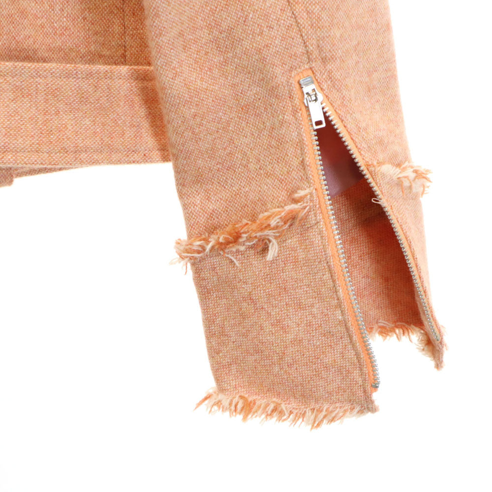 ランバンオンブルー 日本製 ウールブレンド ライダースジャケット 上下 セットアップ 38 サーモンピンク系 LANVIN en Bleu 3ピース レディース