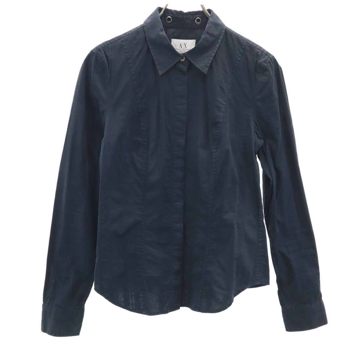 ARMANI EXCHANGE アルマーニエクスチェンジ 90s 00s オールド ストライプ柄 長袖 比翼 シャツ M ブラック レディース