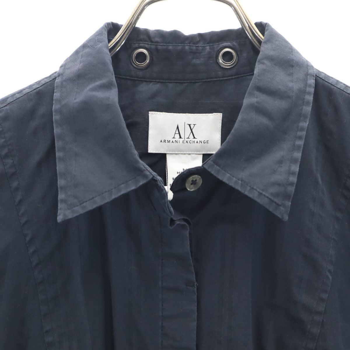 ARMANI EXCHANGE アルマーニエクスチェンジ 90s 00s オールド ストライプ柄 長袖 比翼 シャツ M ブラック レディース