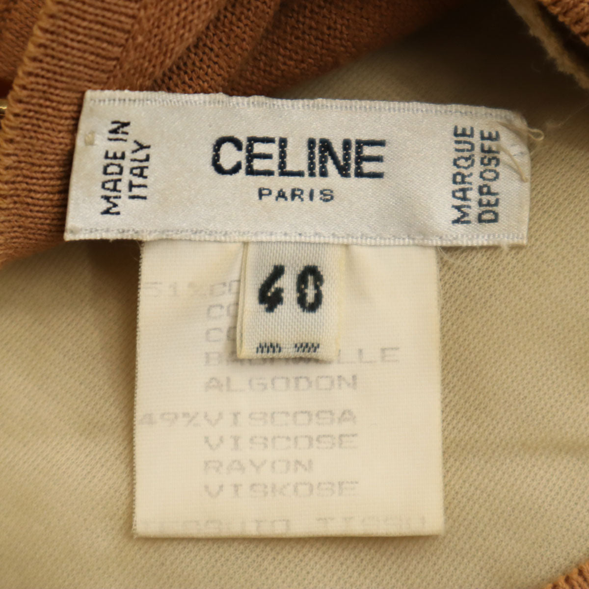 CELINE セリーヌ 90s オールド イタリア製 総柄 半袖 ニット 40 ベージュ レディース