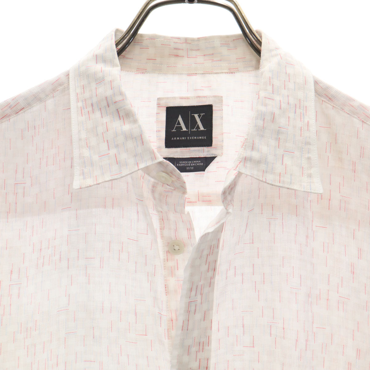 ARMANI EXCHANGE アルマーニエクスチェンジ 総柄 長袖 シャツ M 白×赤系 メンズ