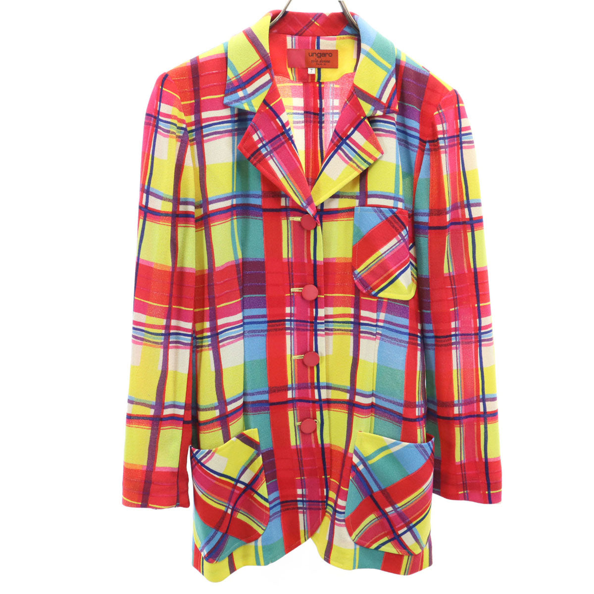 ungaro solo donna ウンガロソロダナ ウール100％ チェック柄 テーラードジャケット 7 レディース