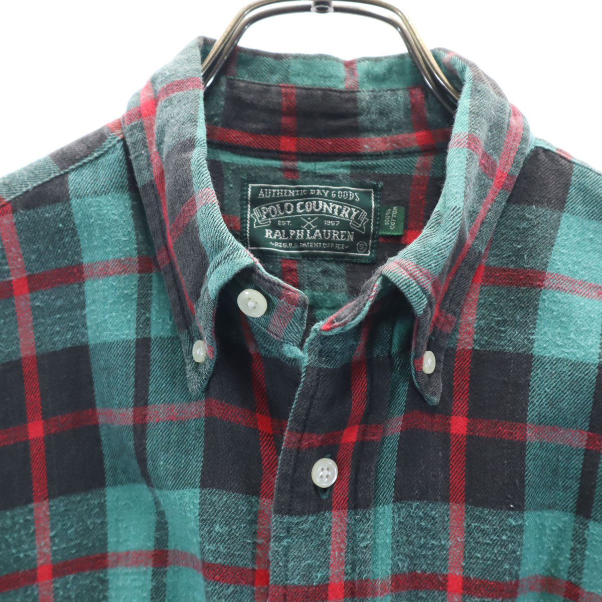 POLO COUNTRY RALPH LAUREN ポロカントリー ラルフローレン 80s 90s オールド タータンチェック柄 長袖 コットンシャツ S グリーン メンズ