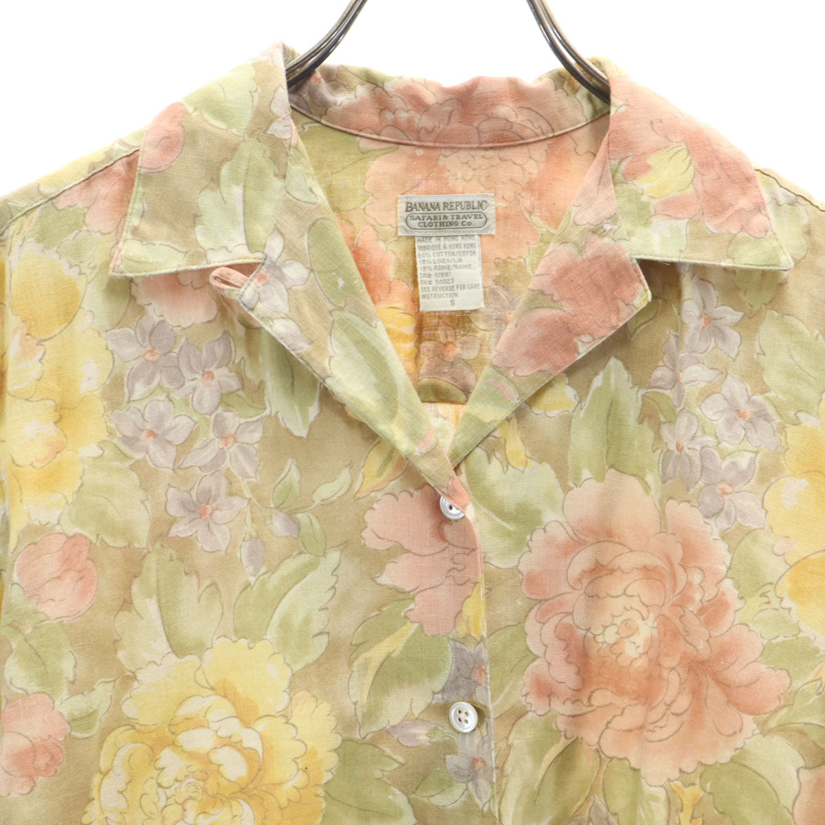 Banana Republic バナナリパブリック 80s 90s オールド 花柄 長袖 オープンカラーシャツ S レディース