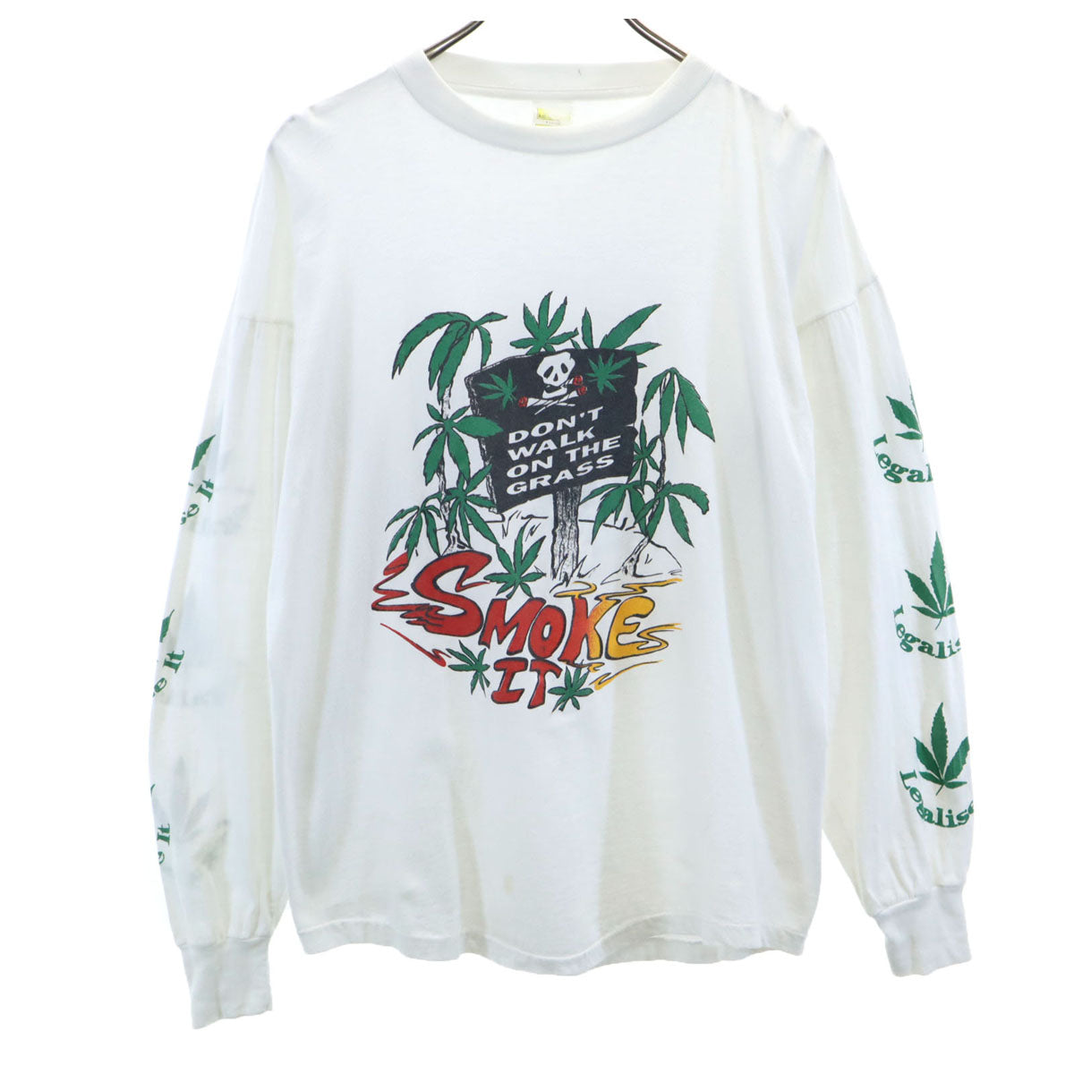 OLD オールド 90s 長袖 両面 プリントスカル Tシャツ XL ホワイト メンズ