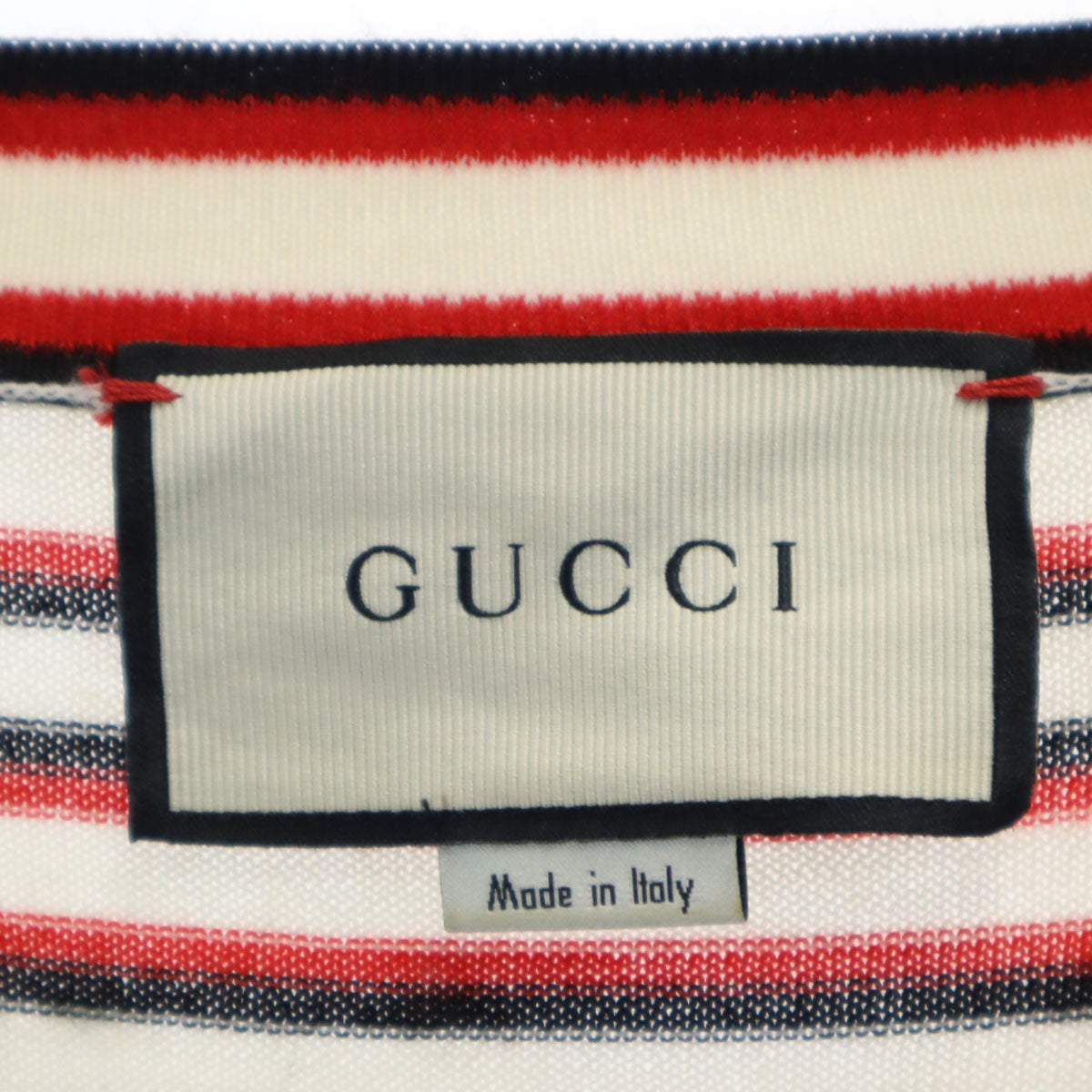 GUCCI グッチ イタリア製 ボーダー柄 長袖 Vネック カーディガン L レッド メンズ