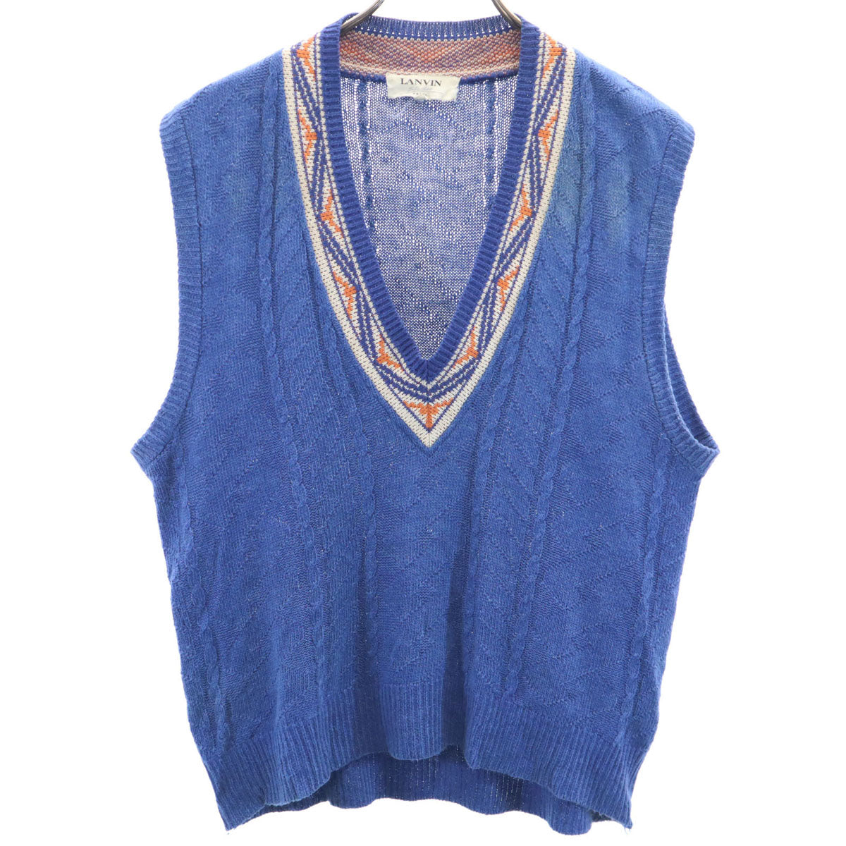 LANVIN STUDIO ランバンスタジオ ノースリーブ Vネック ニットベスト 50 ブルー メンズ