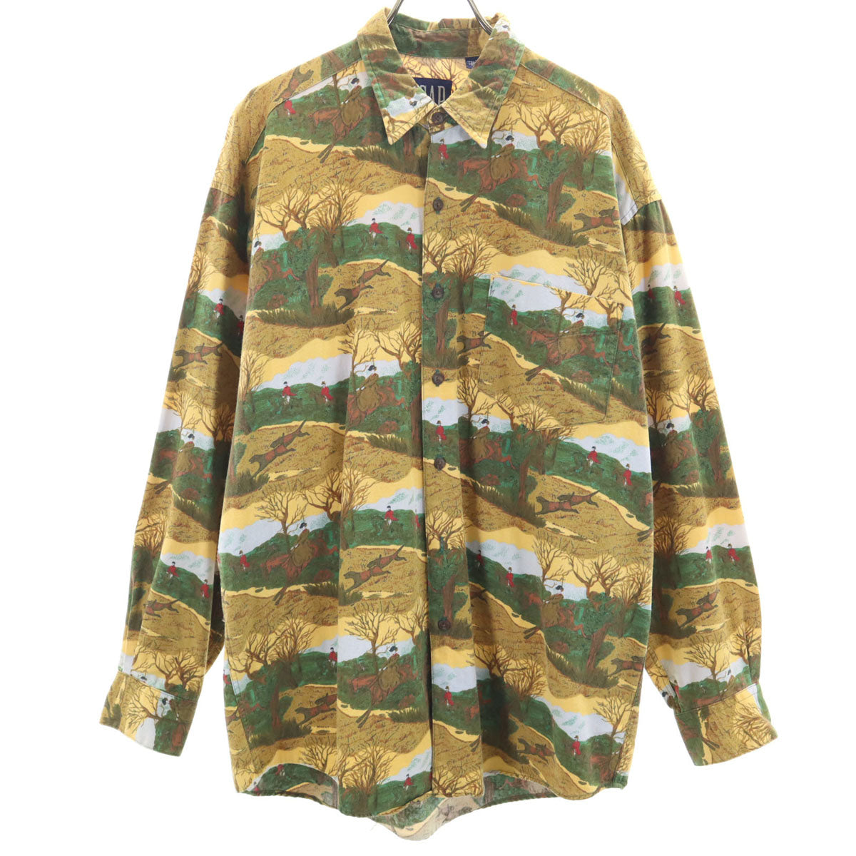GAP ギャップ 90s オールド 紺タグ 総柄 長袖 コットンシャツ M イエロー メンズ