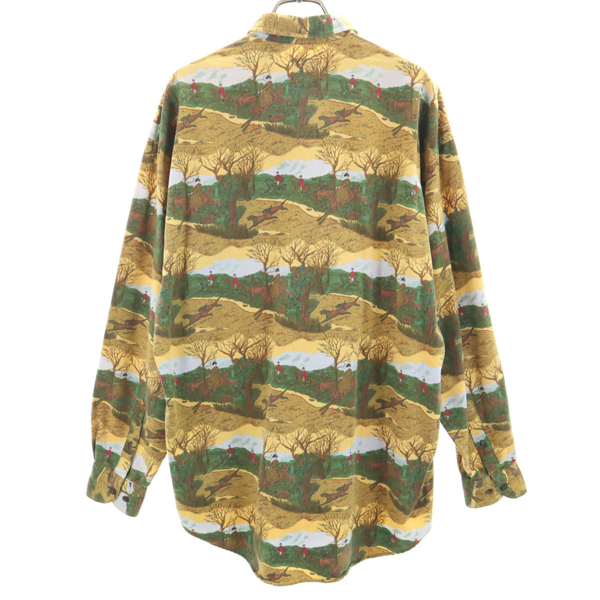 GAP ギャップ 90s オールド 紺タグ 総柄 長袖 コットンシャツ M イエロー メンズ