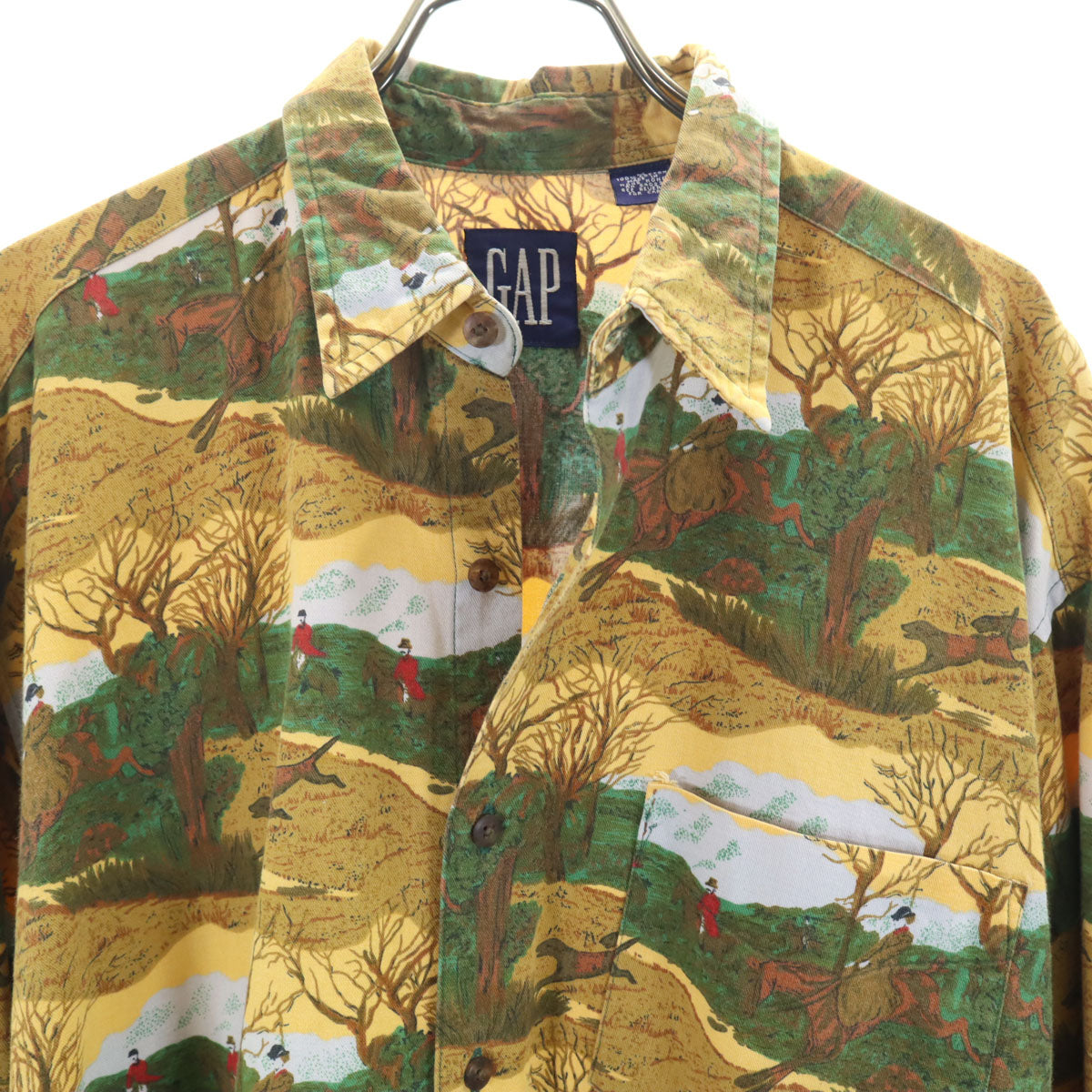 GAP ギャップ 90s オールド 紺タグ 総柄 長袖 コットンシャツ M イエロー メンズ