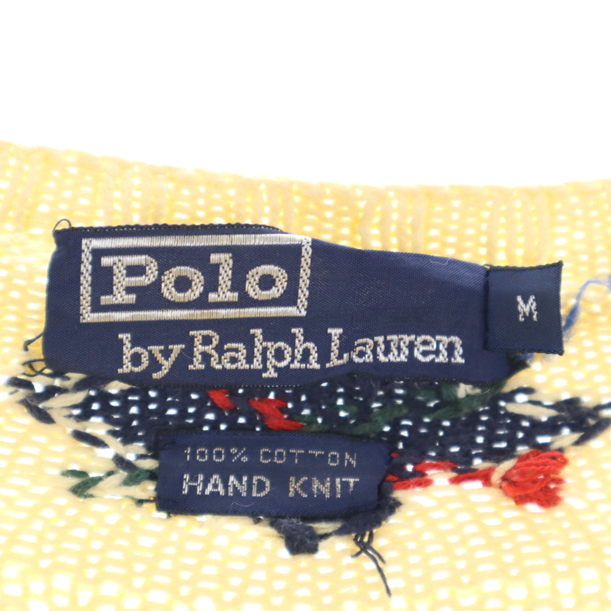 Polo by Ralph Lauren ポロバイラルフローレン 90s オールド ハンドニット アーガイル柄 長袖 Vネック ニット M イエロー メンズ