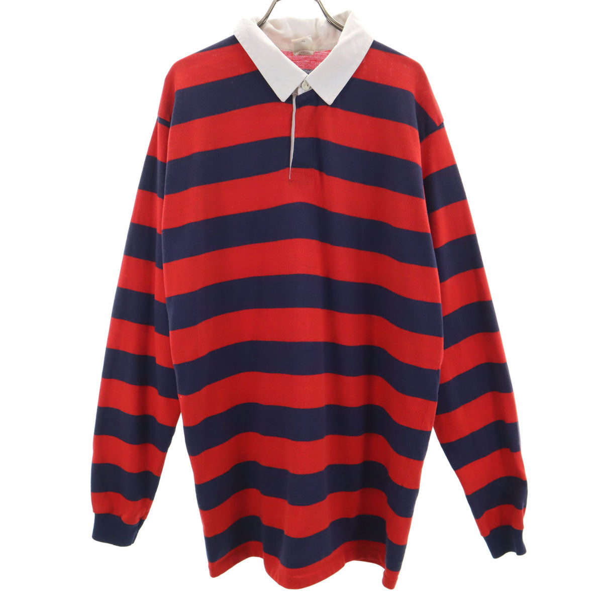 CAMPUS キャンパス 80s ヴィンテージ USA製 ボーダー柄 長袖 ポロシャツ XL レッド メンズ