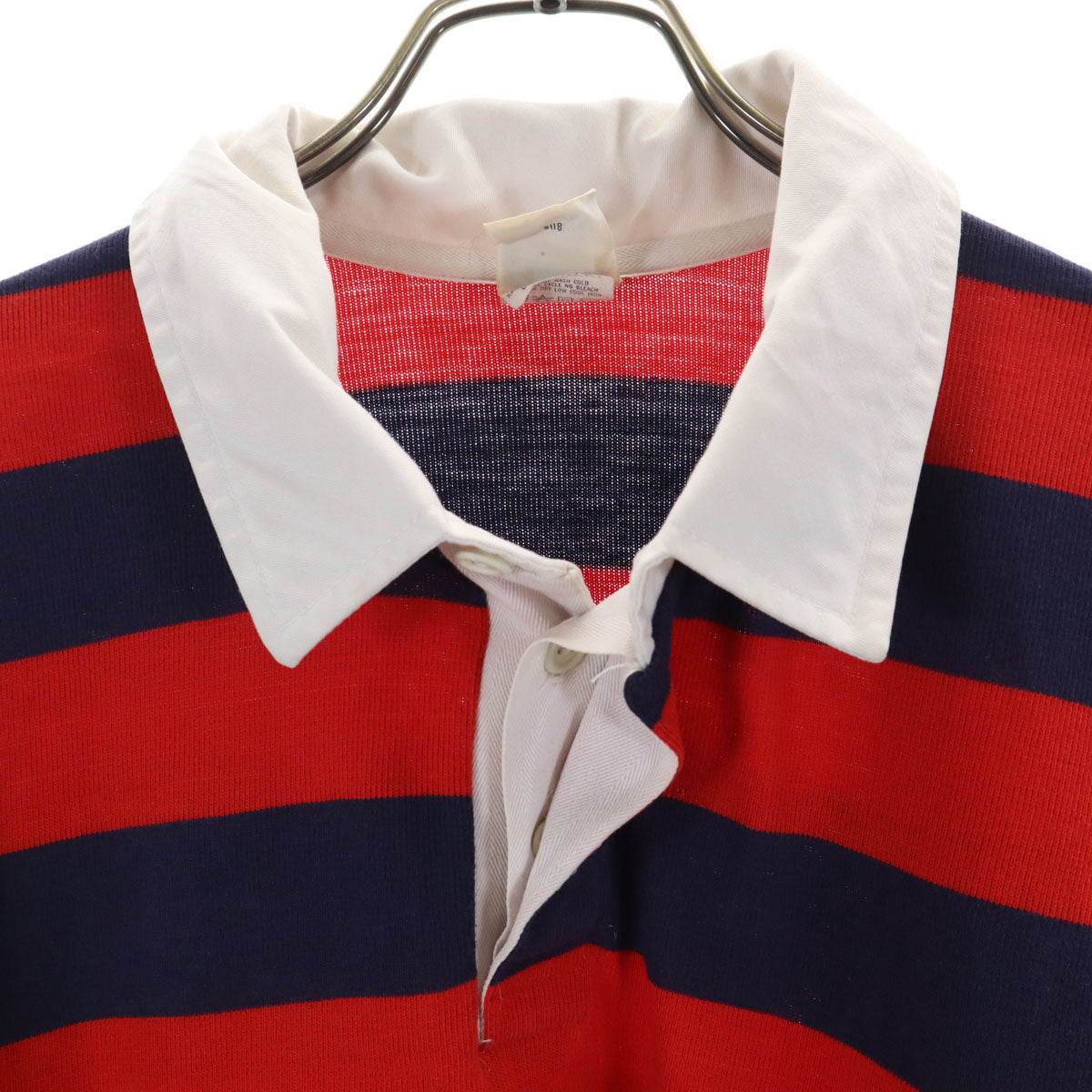 CAMPUS キャンパス 80s ヴィンテージ USA製 ボーダー柄 長袖 ポロシャツ XL レッド メンズ