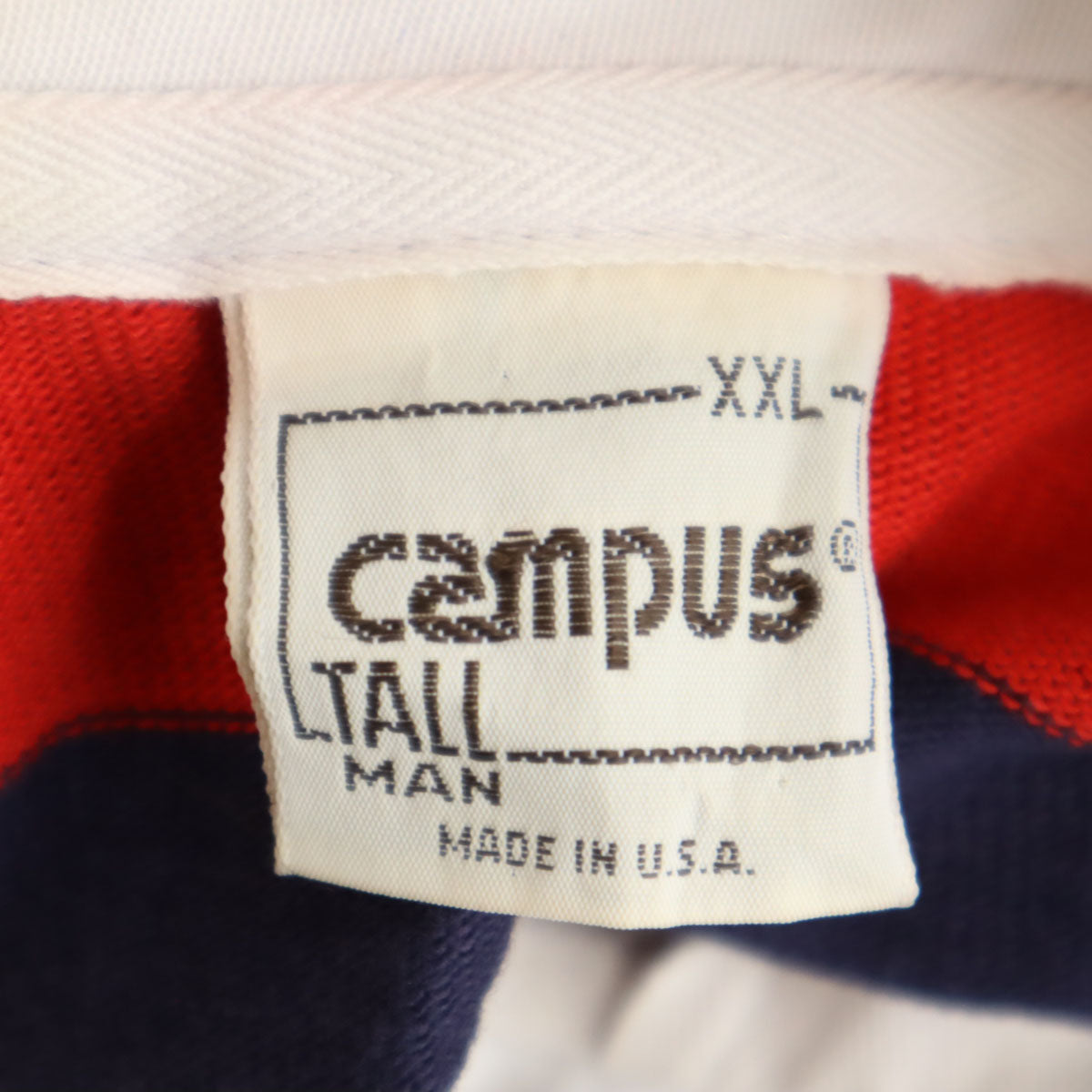 CAMPUS キャンパス 80s ヴィンテージ USA製 ボーダー柄 長袖 ポロシャツ XL レッド メンズ