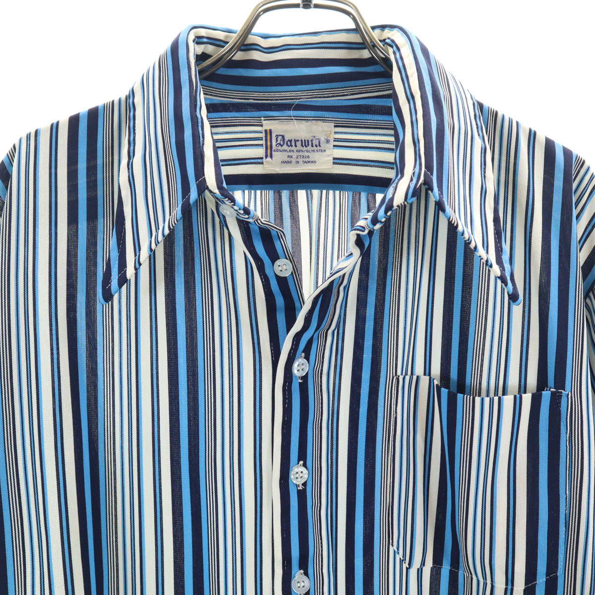 ダーウィン 60s 70s ヴィンテージ 日本製 ストライプ柄 長袖 ボックスカット シャツ ブルー メンズ