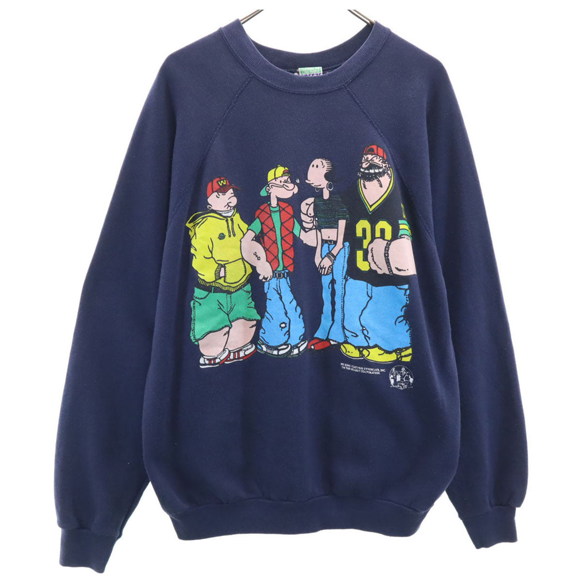 フリーズ 90s USA製 ポパイ オールド 長袖 両面プリント ラグランスリーブ スウェット XL ネイビー 裏起毛 メンズ