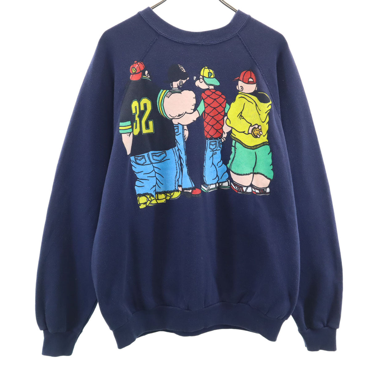 フリーズ 90s USA製 ポパイ オールド 長袖 両面プリント ラグランスリーブ スウェット XL ネイビー 裏起毛 メンズ