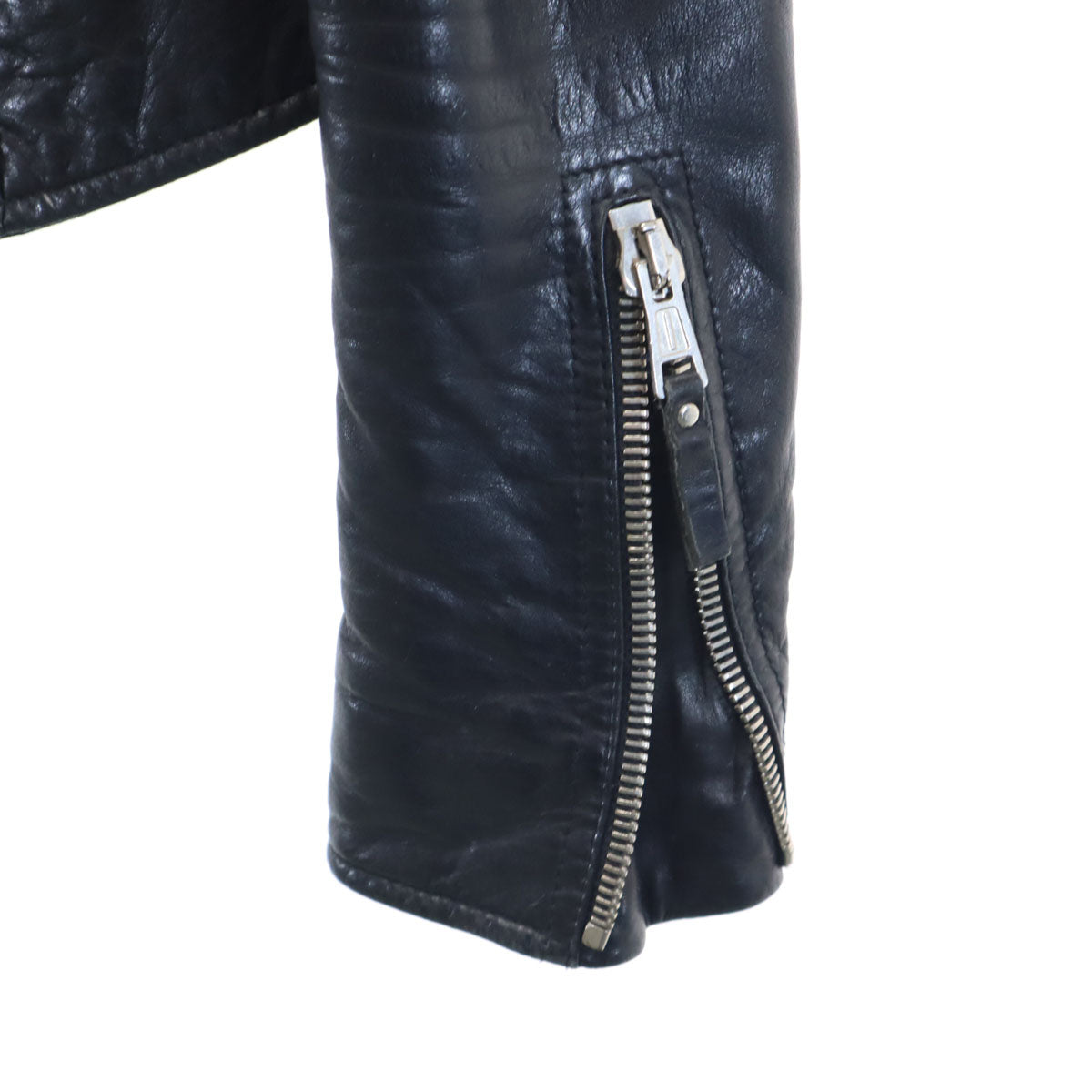 BALENCIAGA バレンシアガ フランス製 ラムレザー ダブルライダースジャケット 36 ブラック レディース