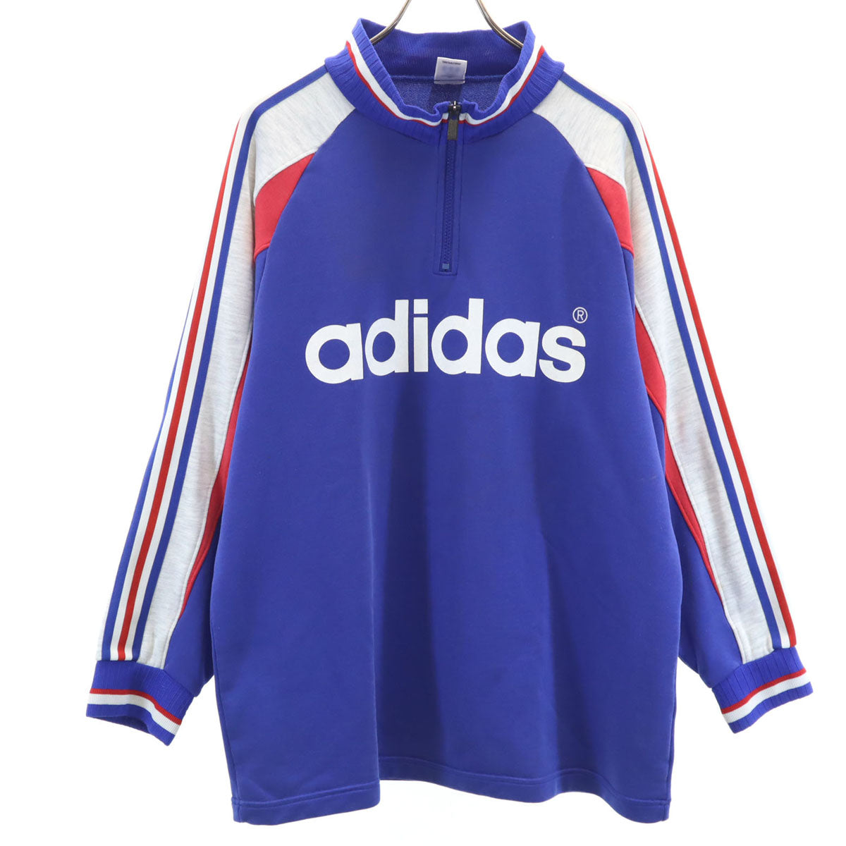 adidas アディダス 80s ヴィンテージ デサント製 トレフォイルロゴ 長袖 ハーフジップ スウェット M-L ブルー メンズ