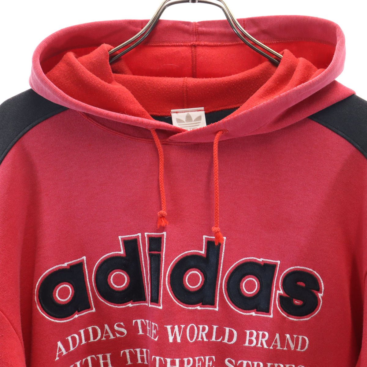 adidas アディダス 80s ヴィンテージ デサント製 トレフォイルロゴ ボーダー柄 長袖 パーカー M-L レッド メンズ