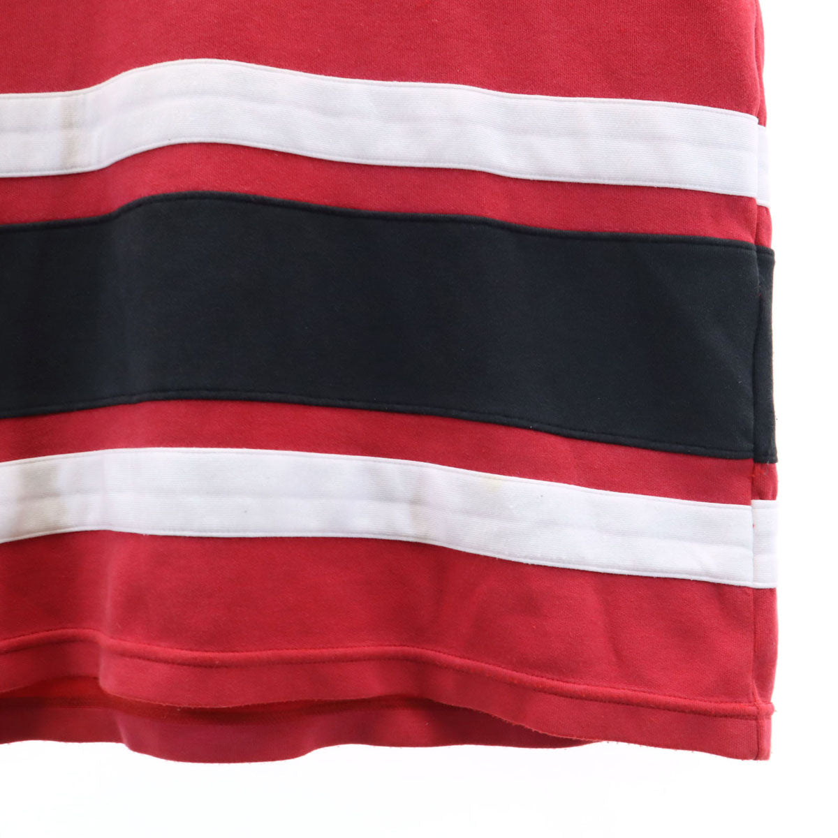 adidas アディダス 80s ヴィンテージ デサント製 トレフォイルロゴ ボーダー柄 長袖 パーカー M-L レッド メンズ