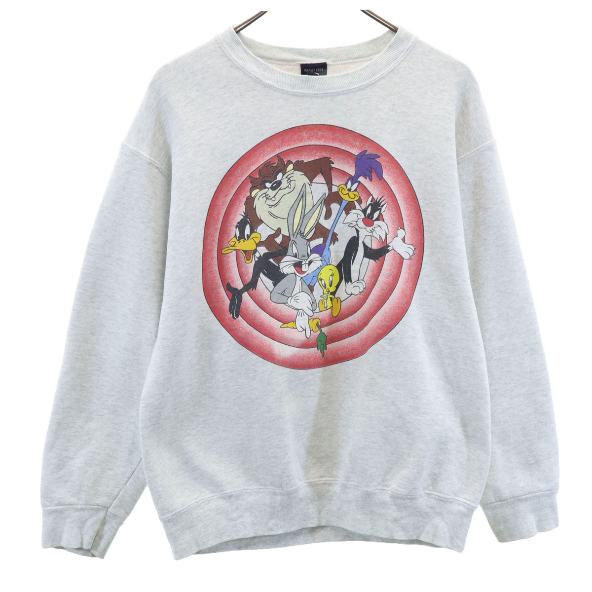 Warner Bros ワーナーブラザーズ 90s オールド USA製 長袖 両面プリント スウェット M グレー 裏起毛 メンズ