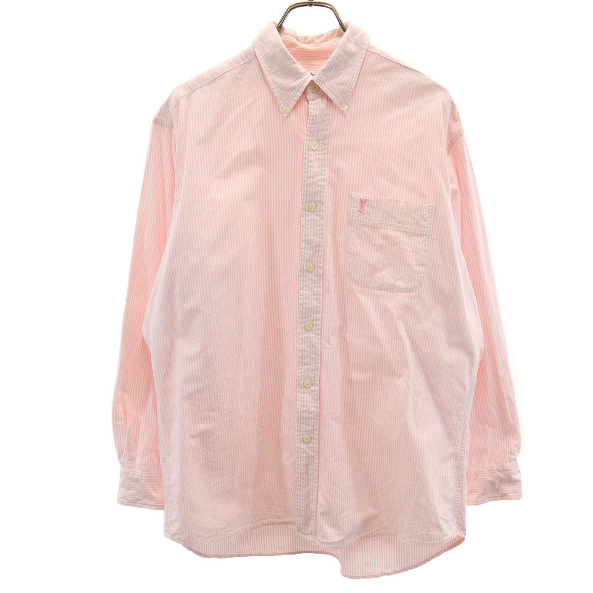 YVES SAINT LAURENT イヴサンローラン 90s オールド ストライプ柄 長袖 オックスフォード ボタンダウンシャツ L ピンク メンズ