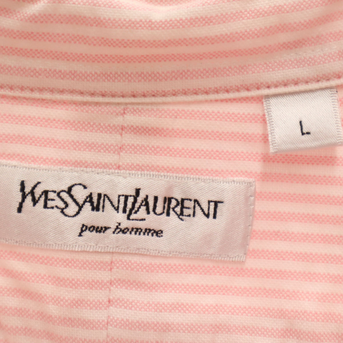 YVES SAINT LAURENT イヴサンローラン 90s オールド ストライプ柄 長袖 オックスフォード ボタンダウンシャツ L ピンク メンズ