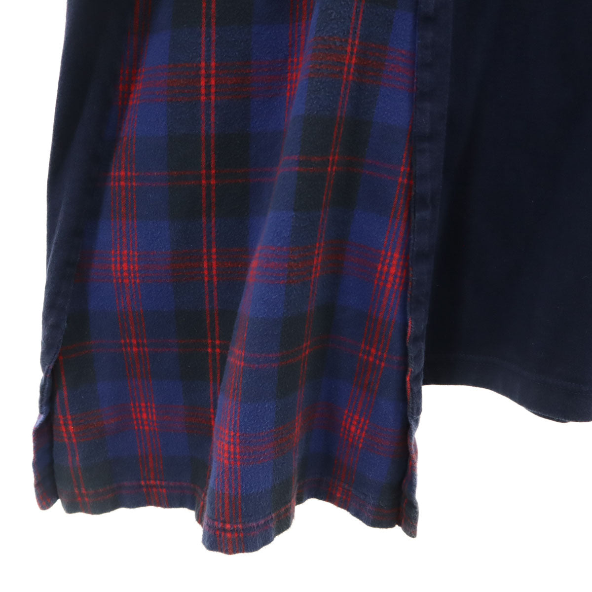 S'YTE サイト 08SS 日本製 チェック柄 長袖 アシンメトリー Tシャツ 3 ネイビー ヨウジヤマモト ロンT メンズ