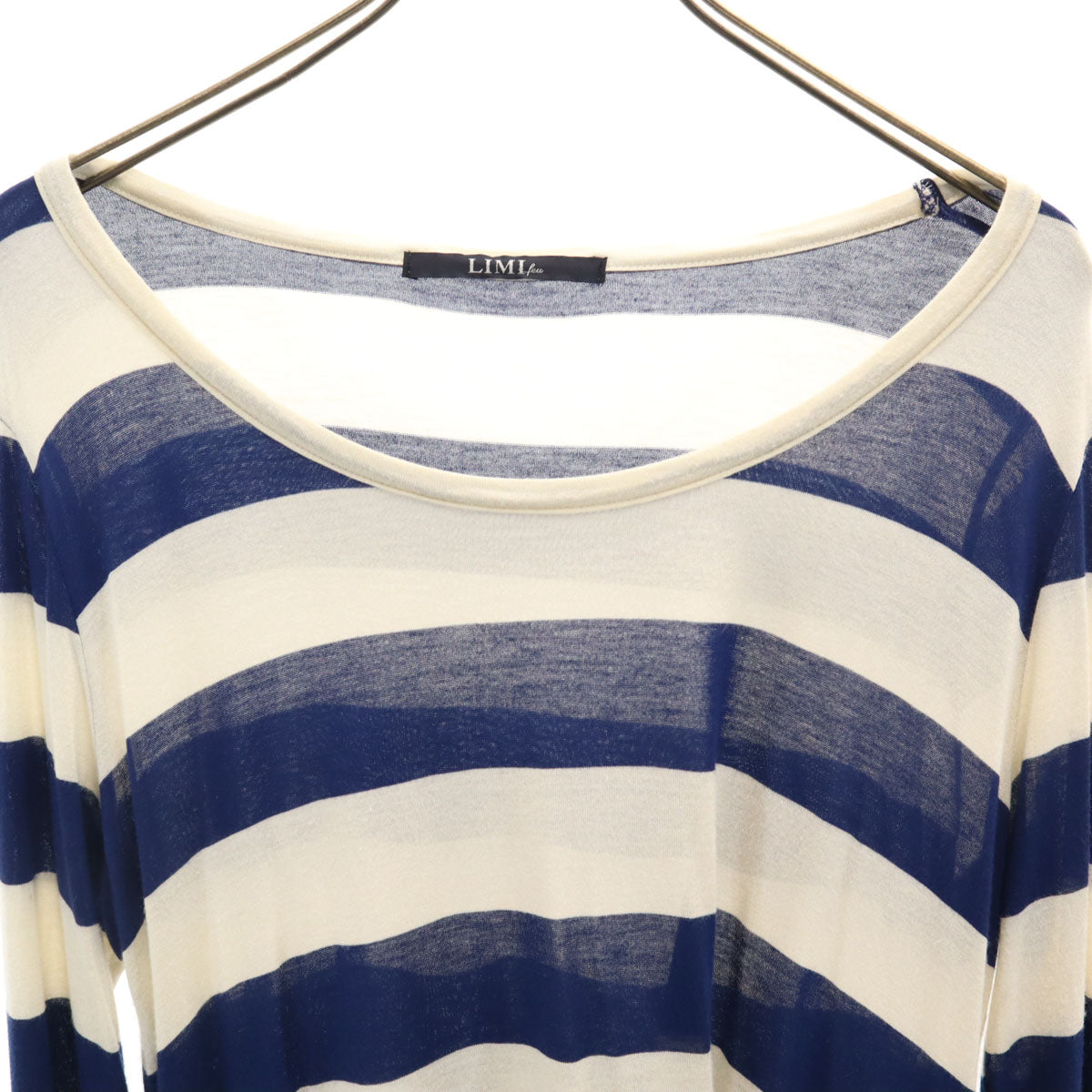 LIMI feu リミフゥ 日本製 ボーダー柄 長袖 Tシャツ S ブルー ロンT レディース