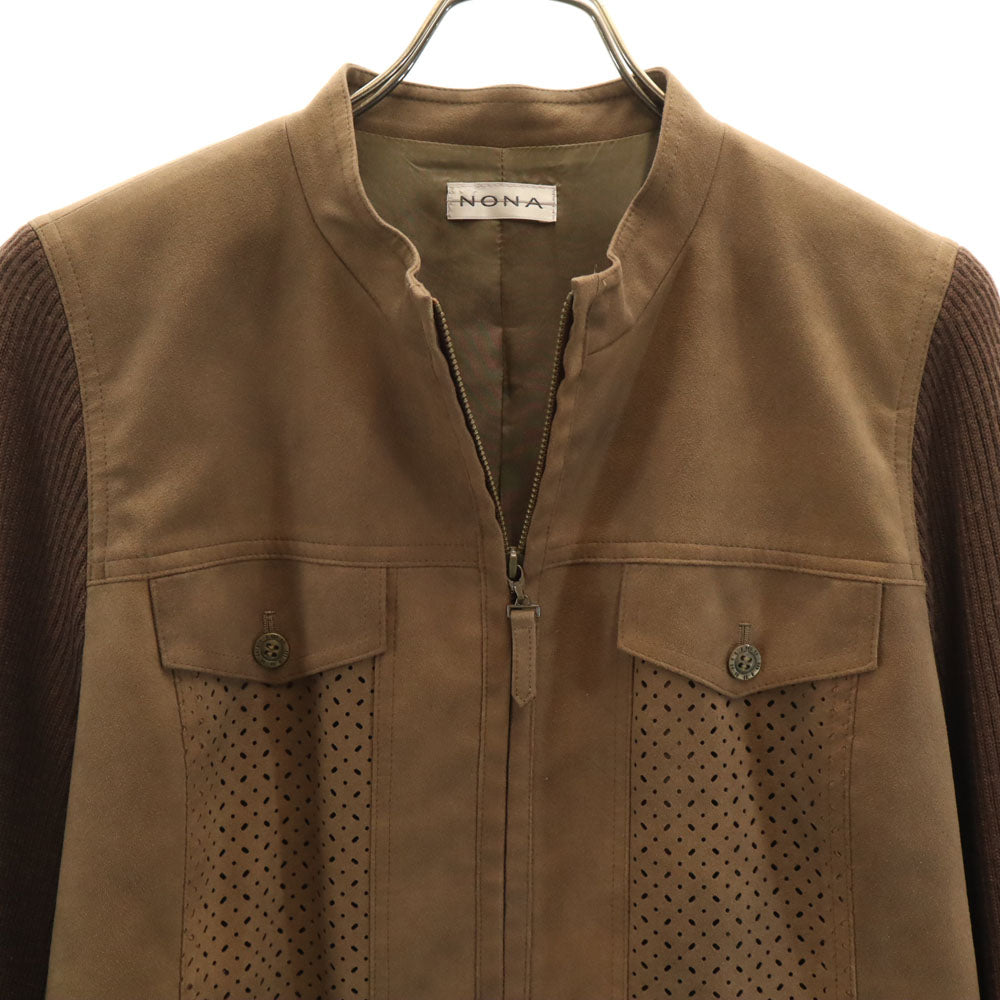 ノナ 日本製 ニット切替 フェイク スエードレザージャケット 13 ブラウン レディース