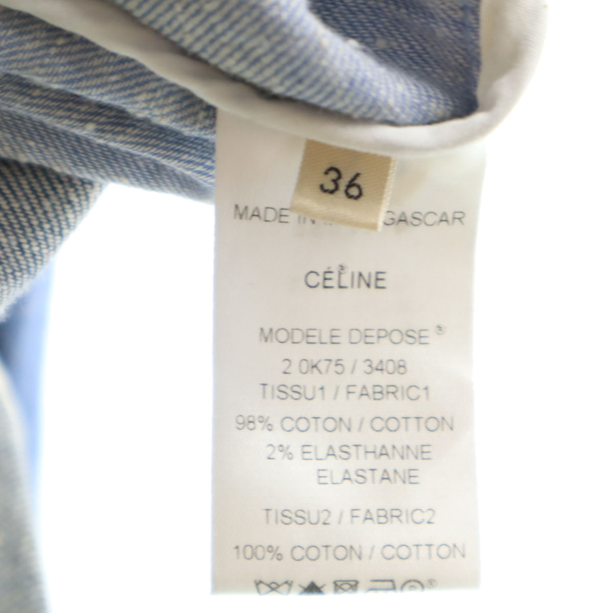 CELINE セリーヌ 長袖 ツートンカラー デニムシャツ 36 ライトブルー レディース