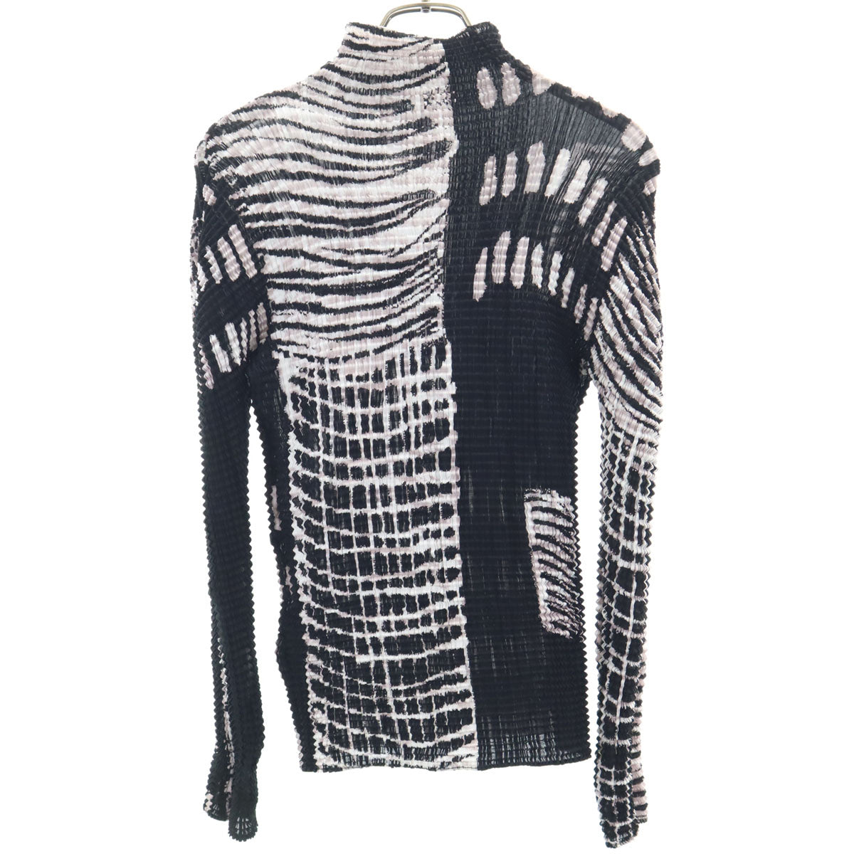 ISSEY MIYAKE イッセイミヤケ 90s オールド 日本製 総柄 長袖 ハイネック カットソー M ブラック レディース