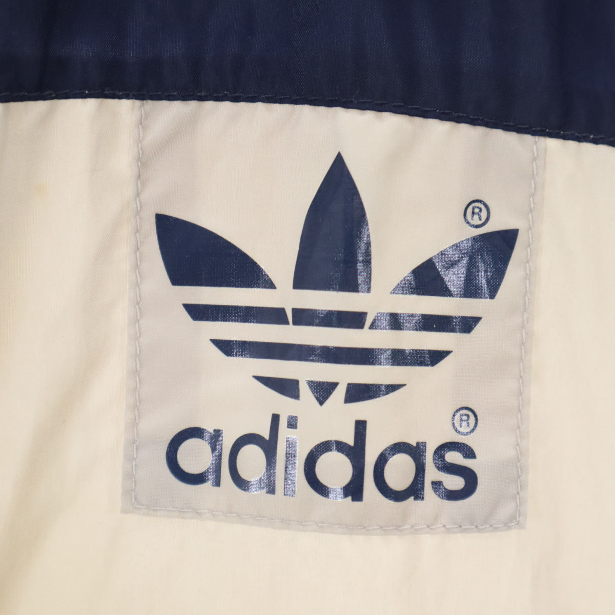 adidas アディダス 80s ヴィンテージ 万国旗タグ トレフォイルロゴ ナイロンジャケット 40 ネイビー フード付き メンズ