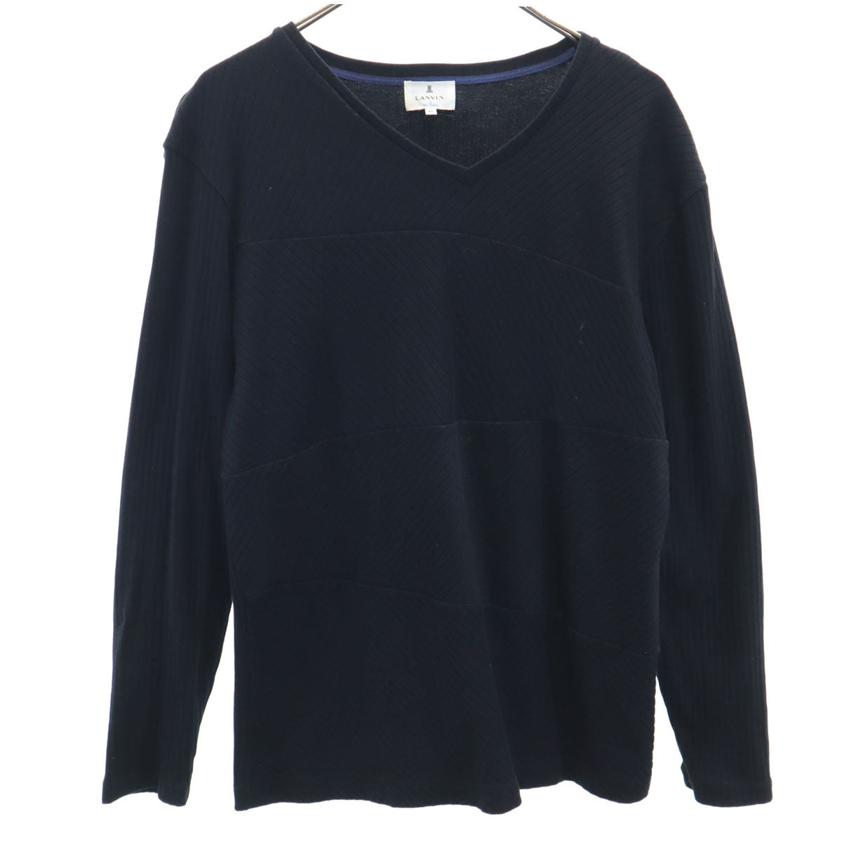 LANVIN en Bleu ランバンオンブルー 日本製 長袖 Vネック カットソー 50 ブラック メンズ
