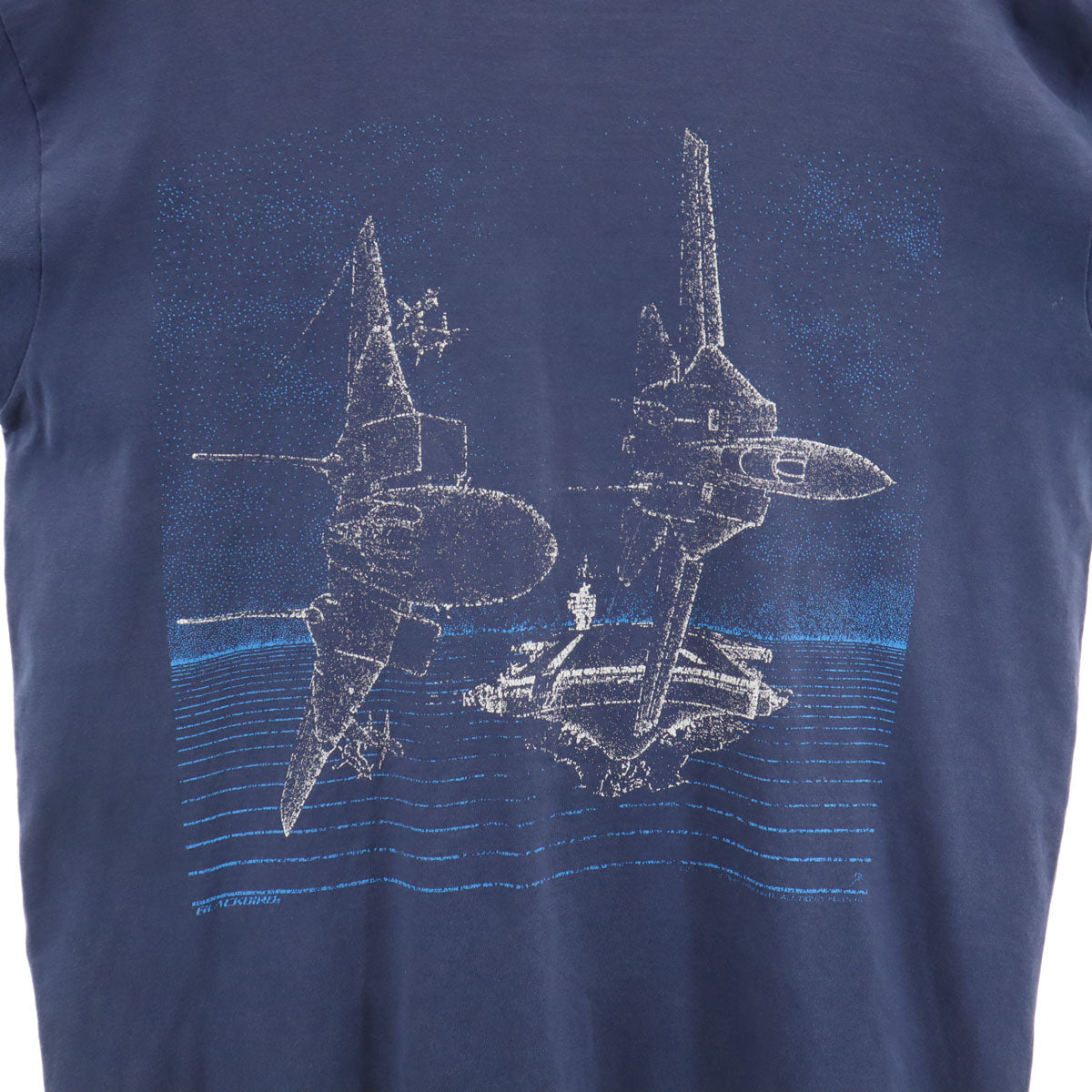 VINTAGE ヴィンテージ 80s F14 BLACKBIRD トムキャット 戦闘機 半袖 両面プリント Tシャツ ネイビー シングルステッチ メンズ