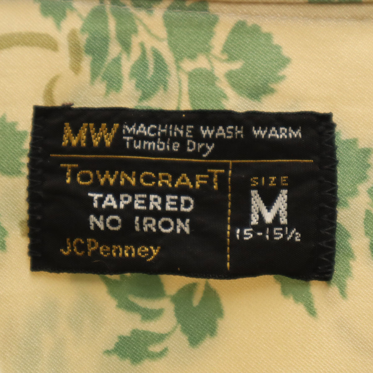 TOWNCRAFT タウンクラフト 70s ヴィンテージ 衿芯 総柄 半袖 ボックスシルエット シャツ M ベージュ×グリーン メンズ