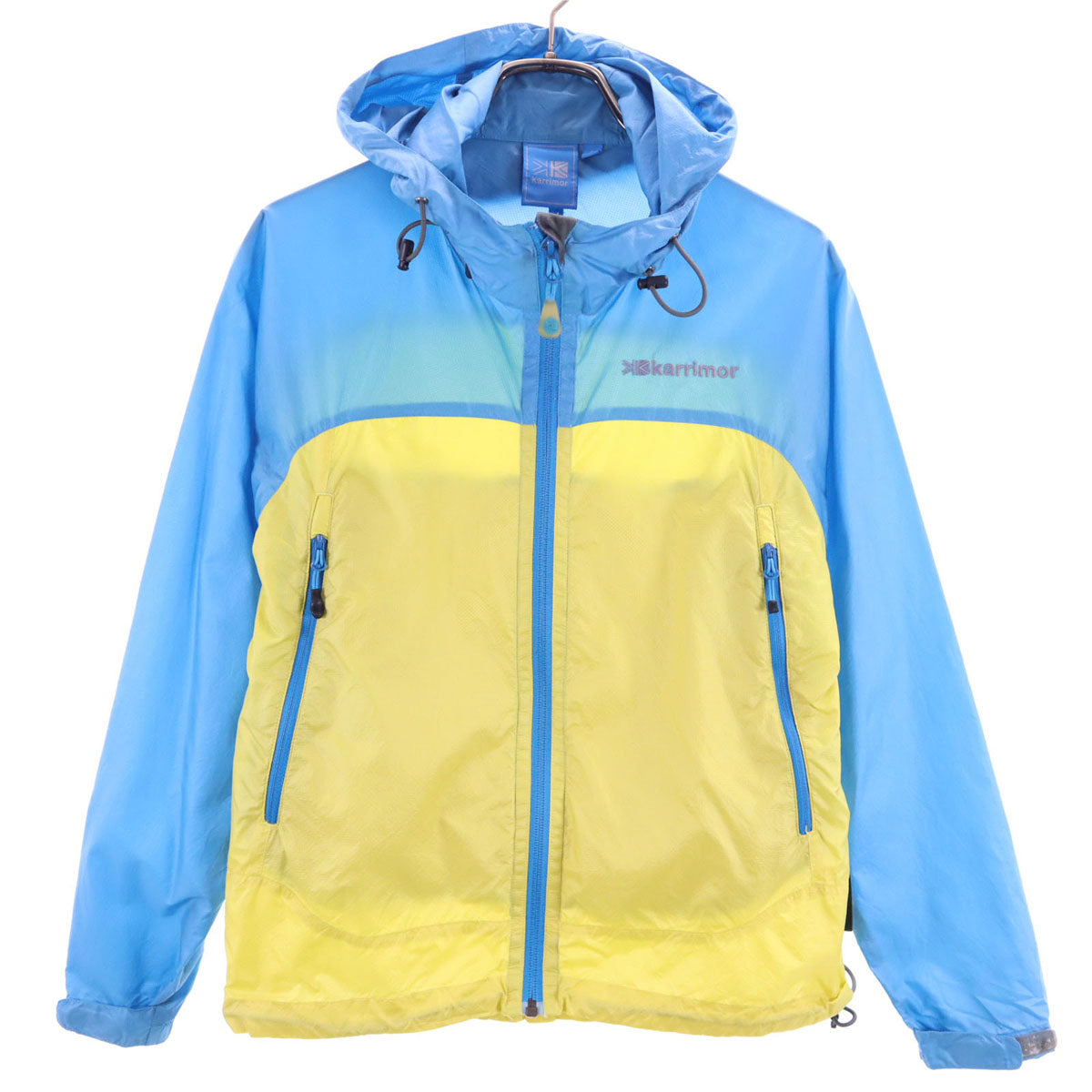 Karrimor カリマー バイカラー ナイロンジャケット S ブルー系×イエロー アウトドア 収納袋付き レディース