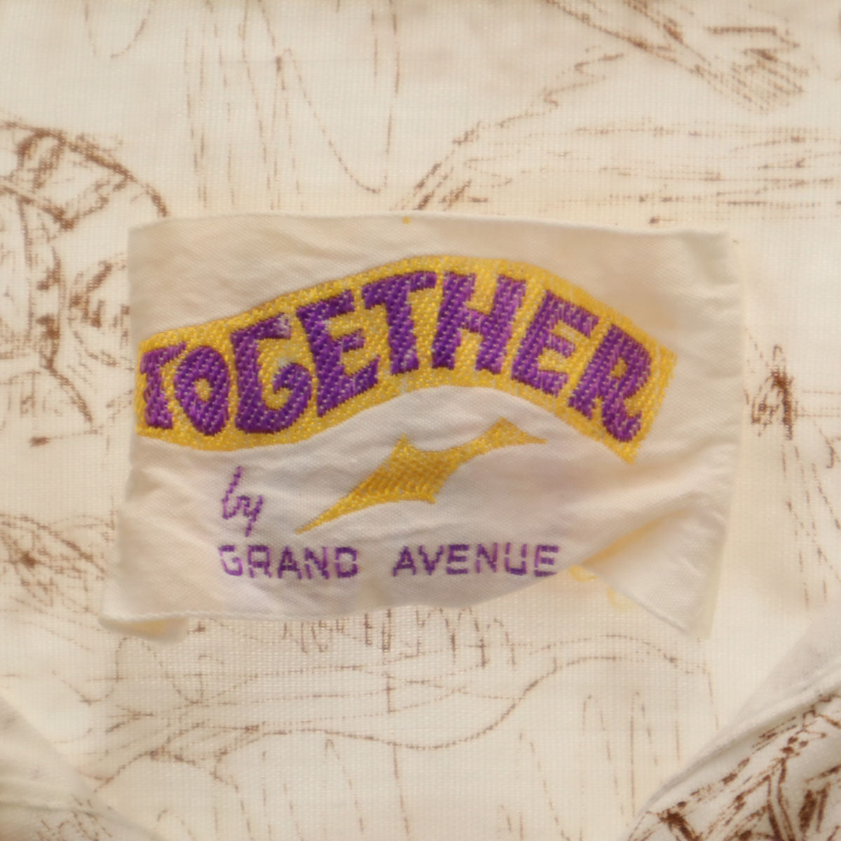 70s ヴィンテージ USA製 衿芯 総柄 長袖 コットンシャツ M ホワイト メンズ