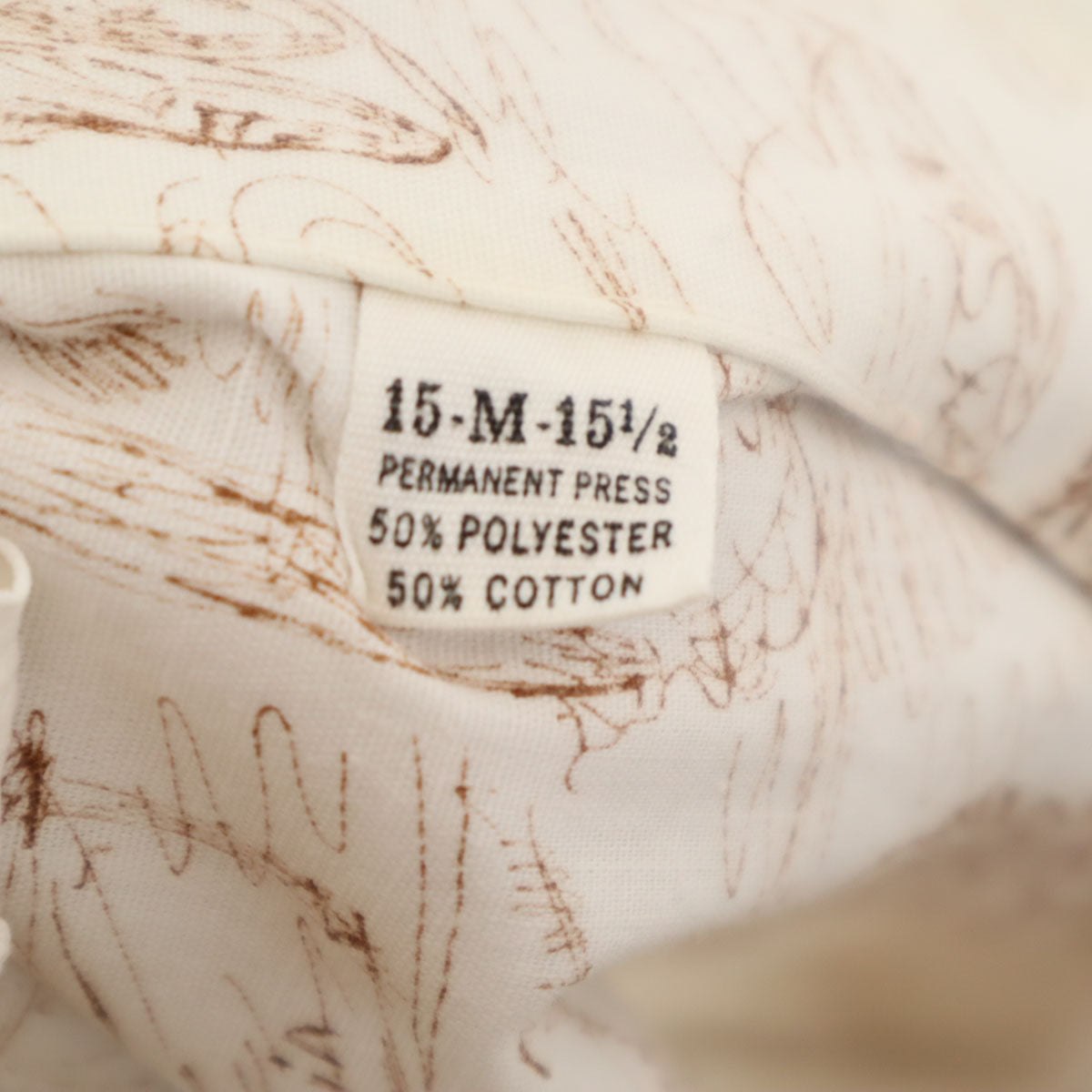 70s ヴィンテージ USA製 衿芯 総柄 長袖 コットンシャツ M ホワイト メンズ