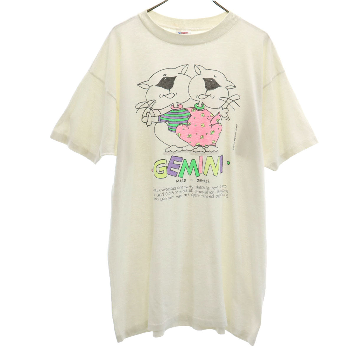 80s ヴィンテージ USA製 猫 半袖 シングルステッチ プリント Tシャツ free ホワイト メンズ