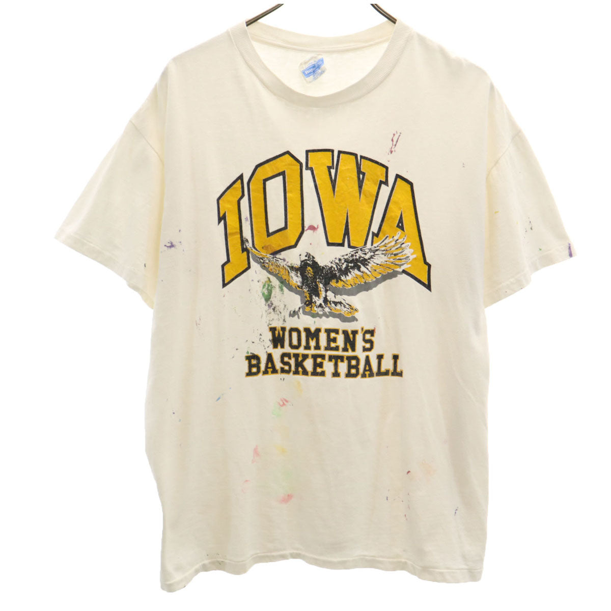 ROYAL ロイヤル 80s ヴィンテージ USA製 アイオワ大学 イーグル 半袖 シングルステッチ Tシャツ XL ホワイト バスケ カレッジロゴ レディース
