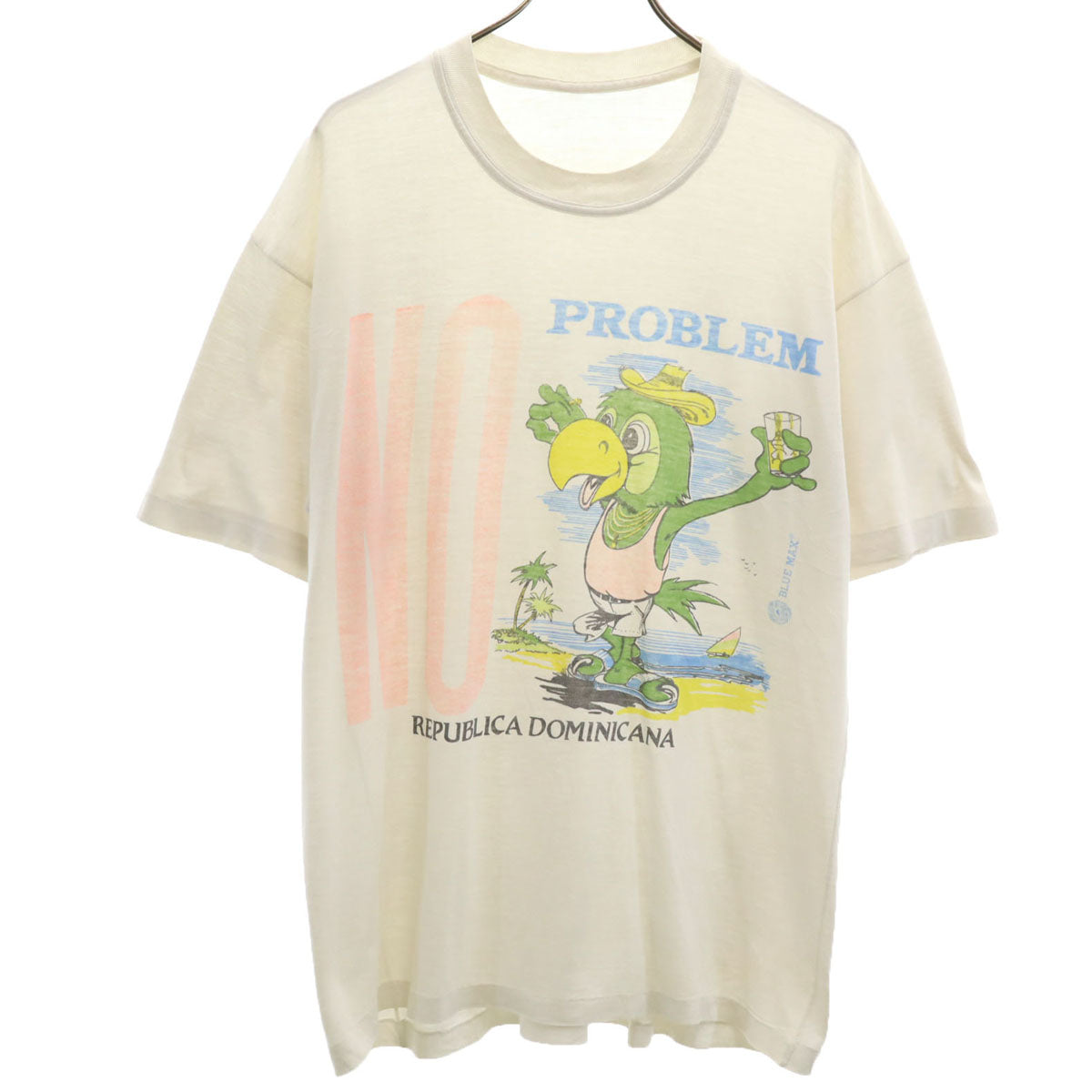 OLD オールド 90s オウム 半袖 シングルステッチ 染み込みプリント Tシャツ ホワイト メンズ