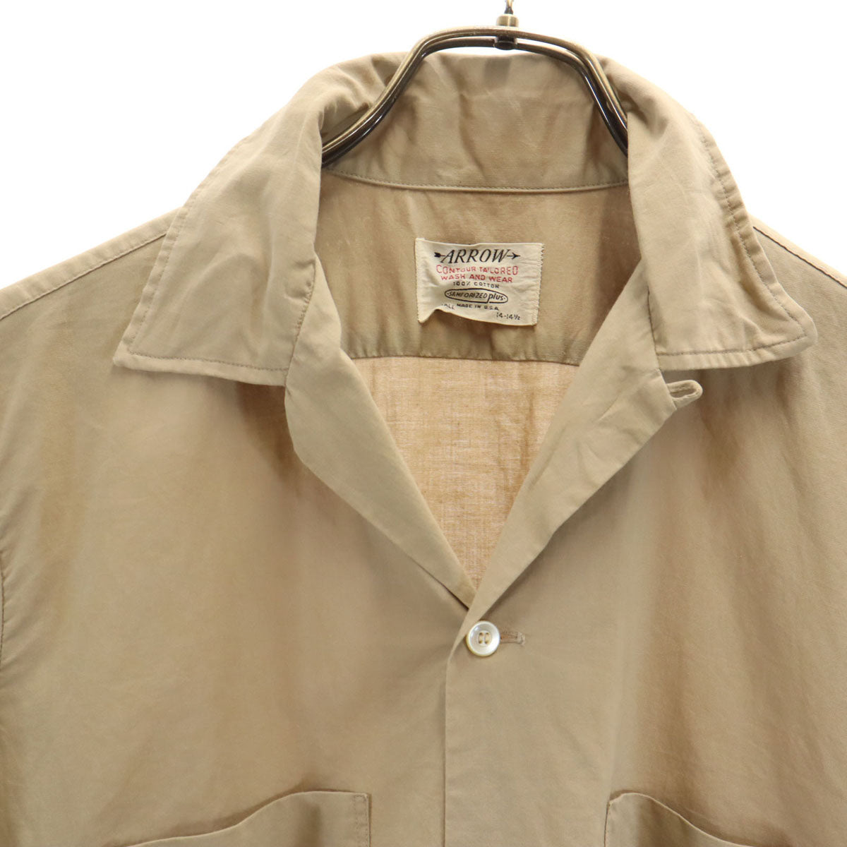 ARROW アロー 60s USA製 ヴィンテージ 開襟 半袖 オープンカラーシャツ S ベージュ メンズ