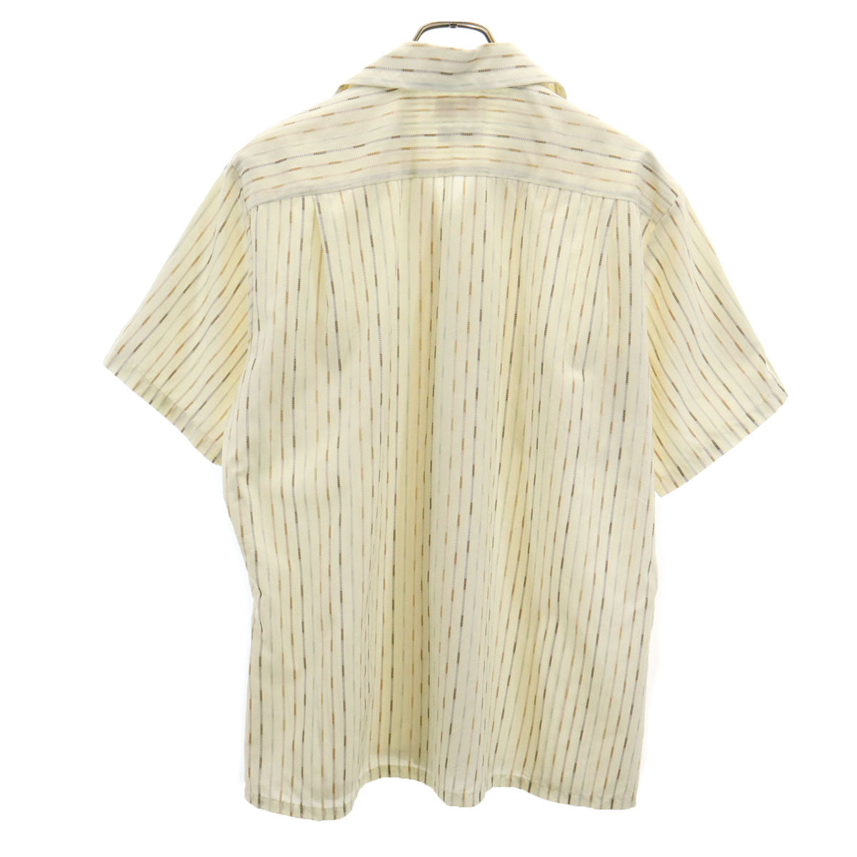 70s ヴィンテージ 開襟 ストライプ柄 半袖 オープンカラーシャツ M 生成り メンズ