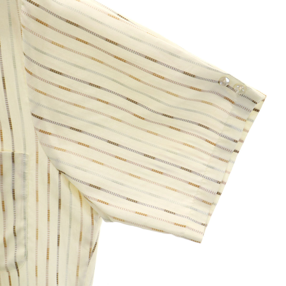 70s ヴィンテージ 開襟 ストライプ柄 半袖 オープンカラーシャツ M 生成り メンズ