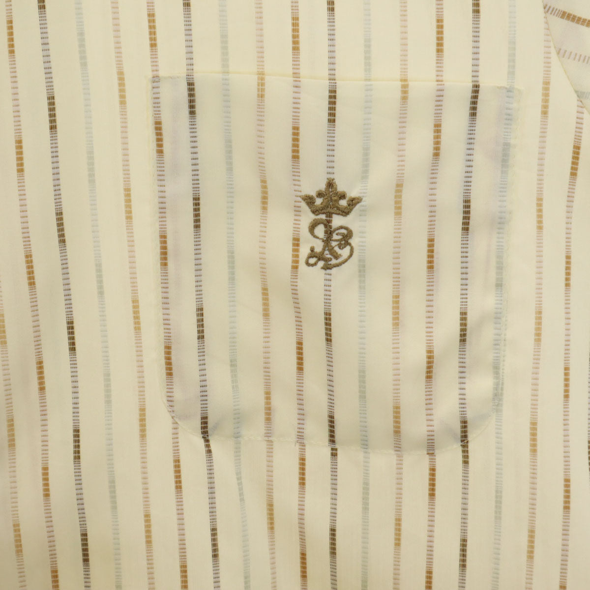 70s ヴィンテージ 開襟 ストライプ柄 半袖 オープンカラーシャツ M 生成り メンズ