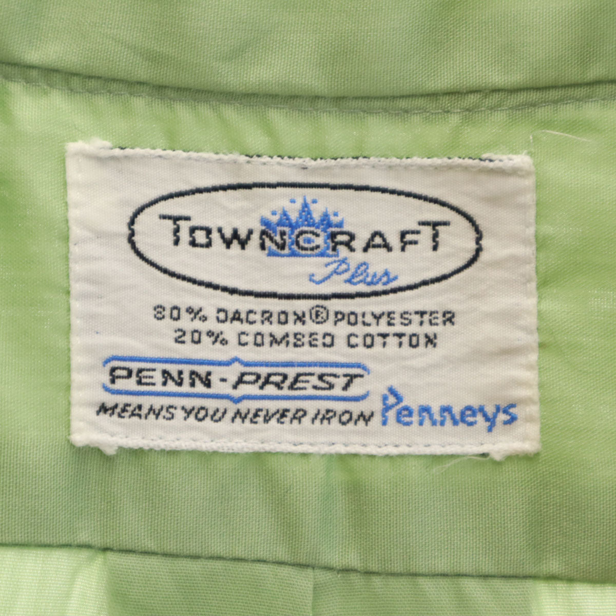 TOWNCRAFT タウンクラフト 70s ヴィンテージ 半袖 シャツ 黄緑 PENNEYS メンズ
