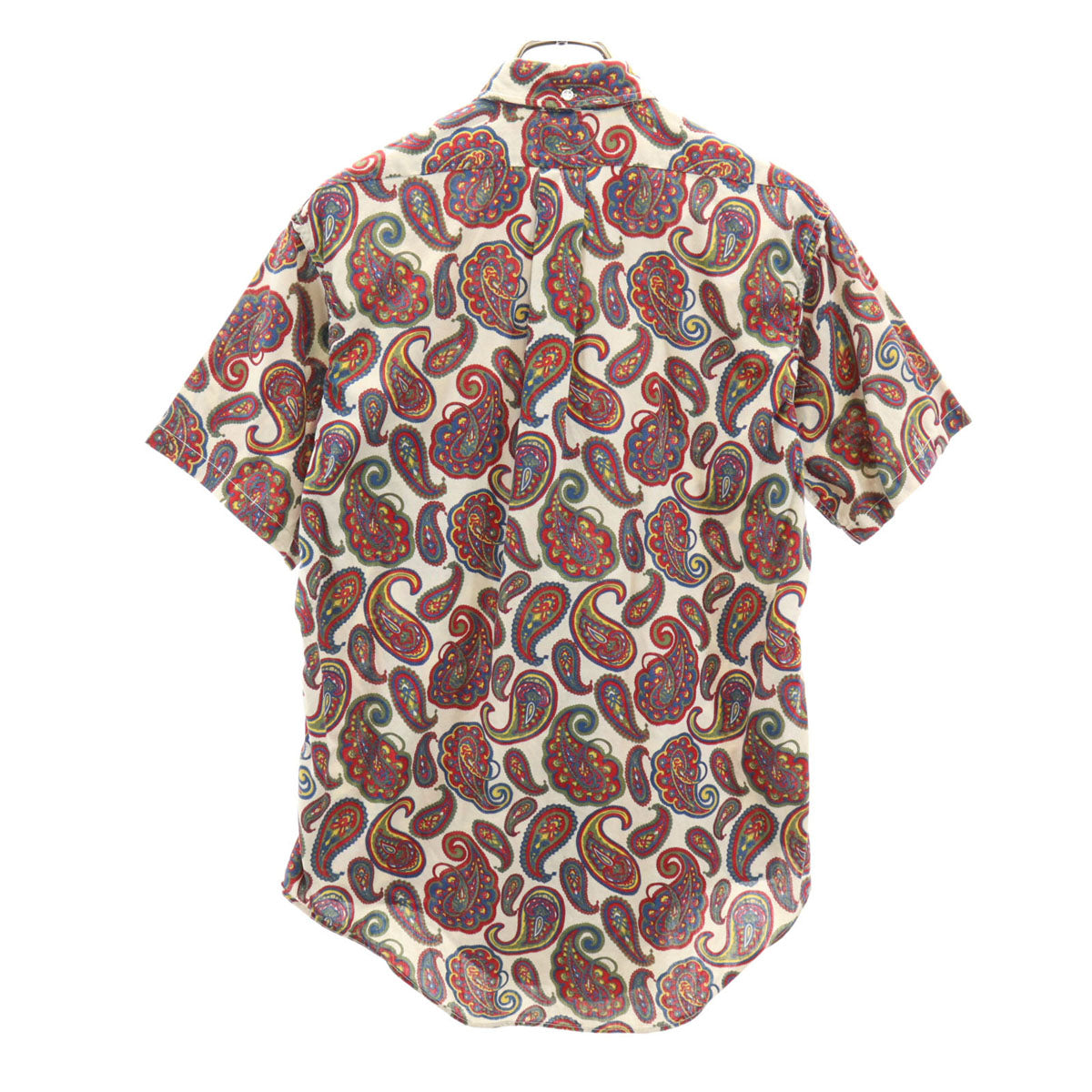 70s ヴィンテージ ペイント柄 半袖 ボタンダウンシャツ M グレージュ メンズ